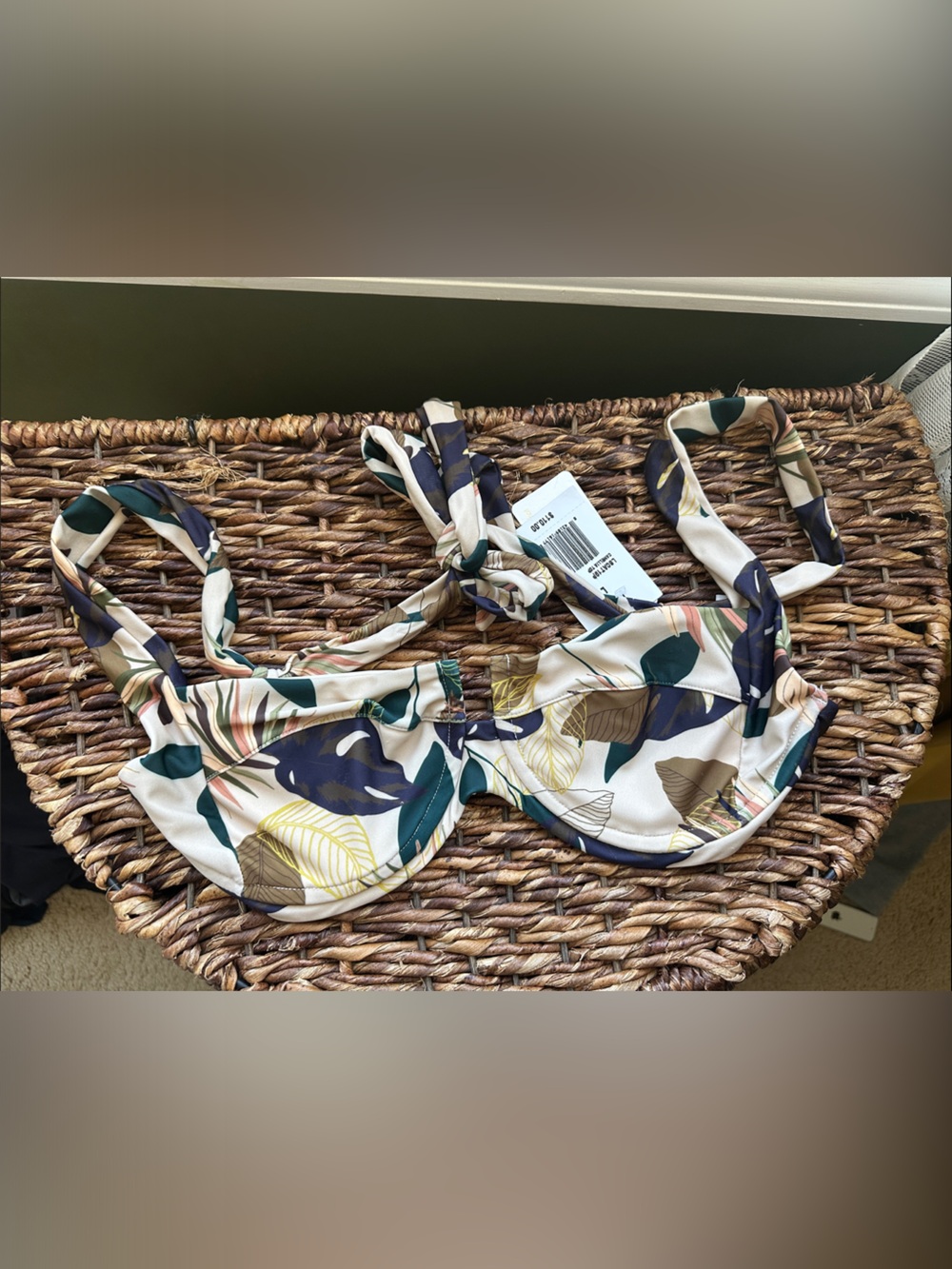 l*space Camilla Large Bikini Top with Green and Navy Leaf Print